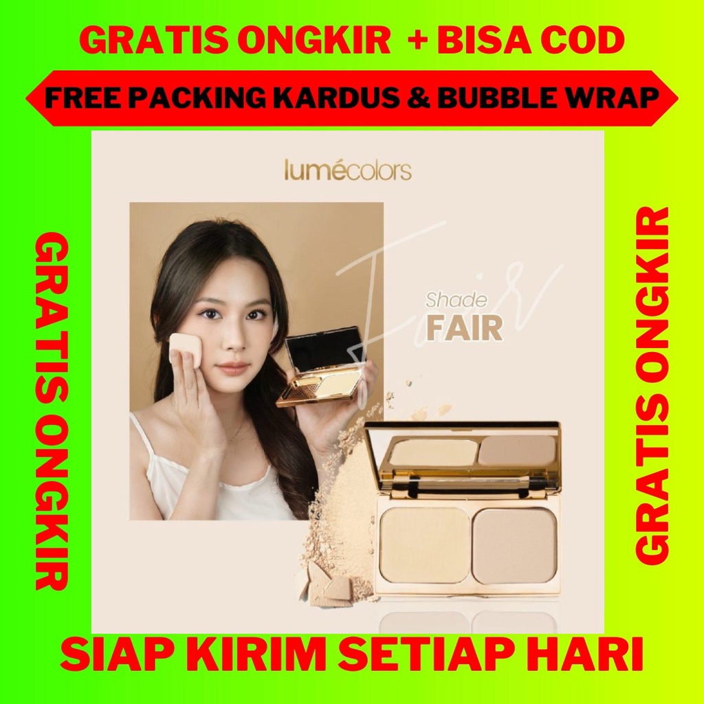 Bedak Padat Lumecolors Fair, Compact Powder Lumecolors Fair Two Way Cake Pore Blurring Effect With O