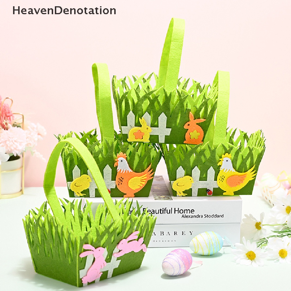 [HeavenDenotation] Keranjang Easter Green Non-Woven Tempat Telur Keranjang Rumput Paskah Pesta Prop HDV