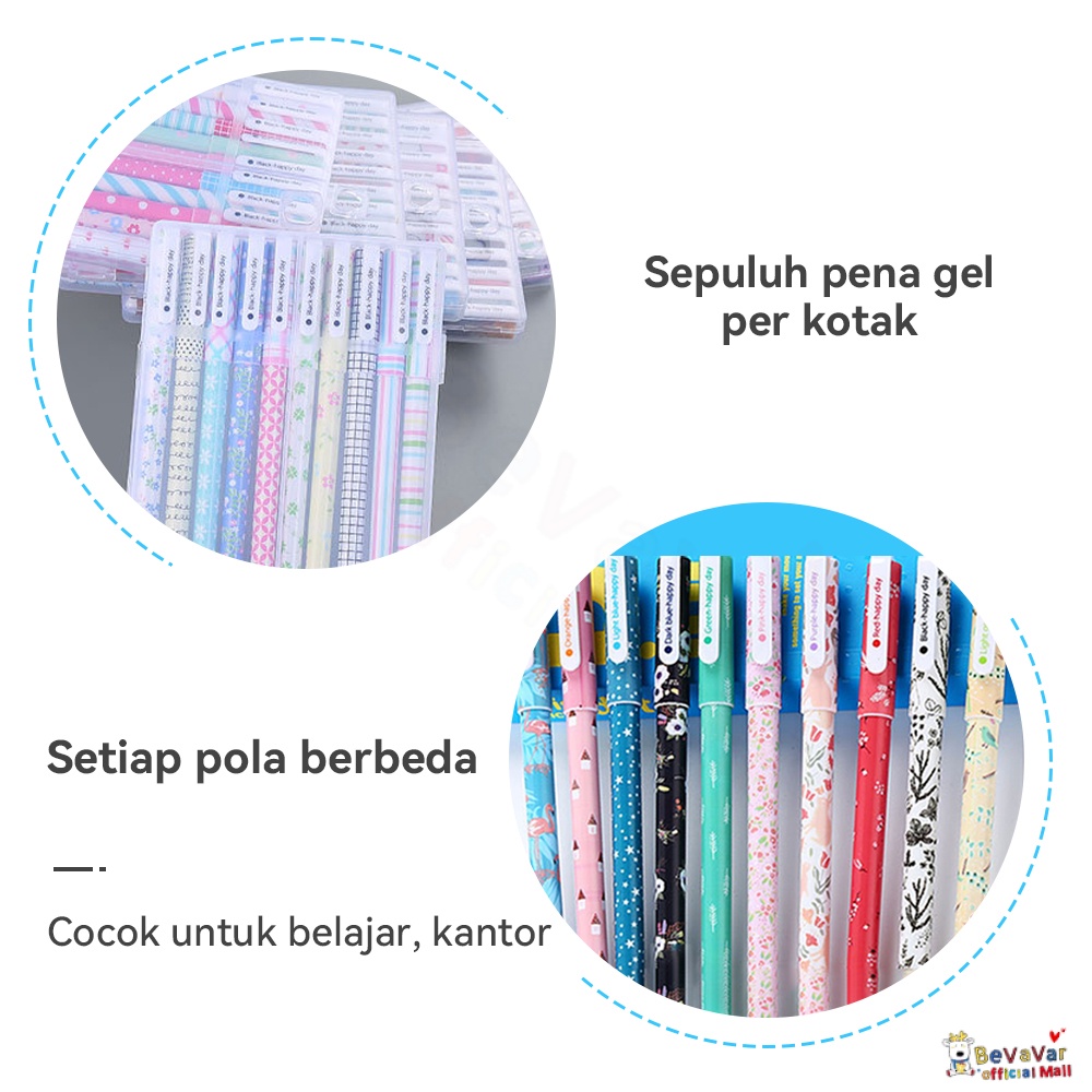 BEVAVAR 10Pcs Pulpen Gel Motif Lucu /Ballpoint Gel Pen Gel