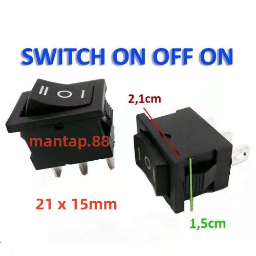 Saklar ON-OFF-ON Hitam 21x15mm 3 Pin/Kaki Saklar/Rocker Switch ON OFF ON