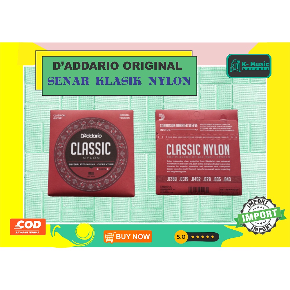 Senar Gitar ASLI Klasik D’addario daddario dadario EJ27N Original