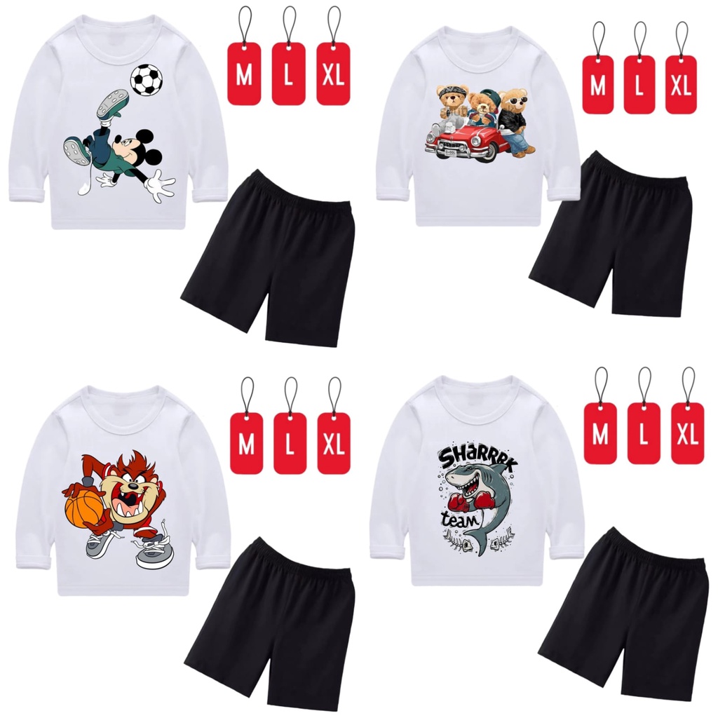 Hzl_outfit Setelan Baju Kaos Panjang Anak Laki Laki Kartun/ Setelan Baju Kaos Panjang Anak Perempuan Kartun M,L,XL