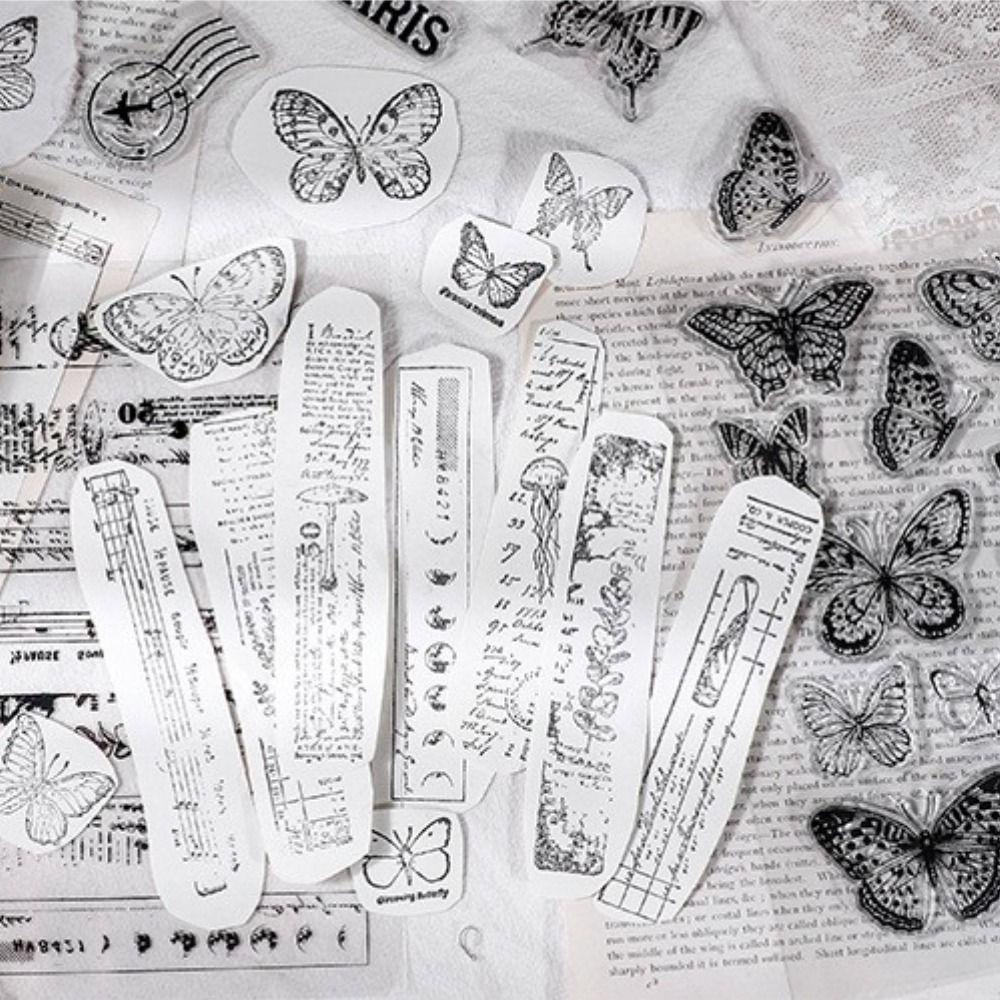 MXBEAUTY Bingkai Stempel Silikon Transparan Kreatif Scrapbooking Kupu-Kupu Tangan Akun Scrapbook Dekorasi
