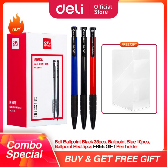 

BISA COD DELI Paket Hemat 10 - Ballpoin Pulpen Hitam,Biru,Merah & Tempat Pulpen