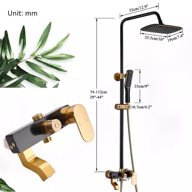 Shower Tiang Column Bathub Mixer Panas Dingin Hitam gold -shower mandi hujan rainfall black matte kolom kolum stenlis minimalis