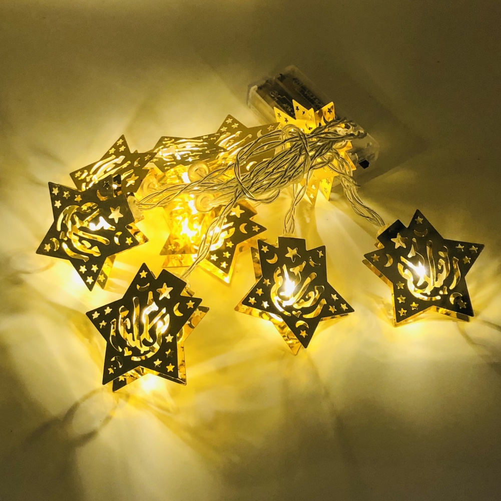 ღ Eid Mubarak Bulan Bintang String Lampu 1.65M 10led Dekorasi Lampu Bulan Bintang Hanging Liontin Ramadan Kareem Dekorasi untuk 2023 Islam Muslim Festival Supplies