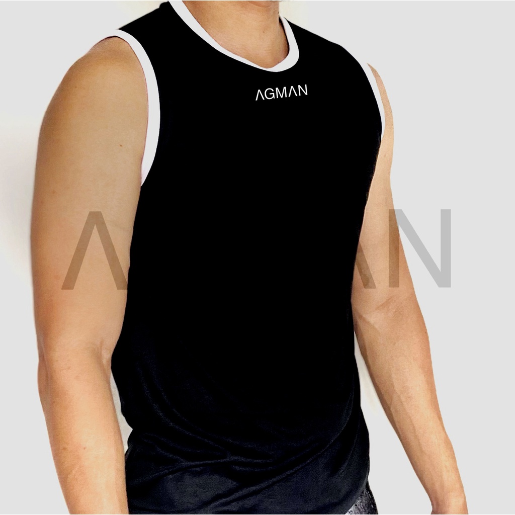 AGMAN Sleeveless Shirt Kaos Gym Fitness Tanpa Lengan Olahraga Pria Variasi Polos