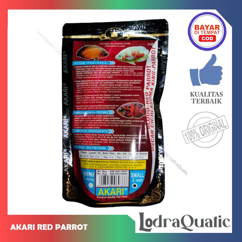 PELET AKARI PREMIUM RED GOLDFISH AKARI PREMIUM RED-BLOOD PARROT COLOUR BOOSTER ANTI STRESS AKARI LOUHAN PRO PELET AKARI PREDATOR PREMIUM RED PELET IKAN HIAS PELET LOUHAN PELET PREDATOR PELET LOHAN