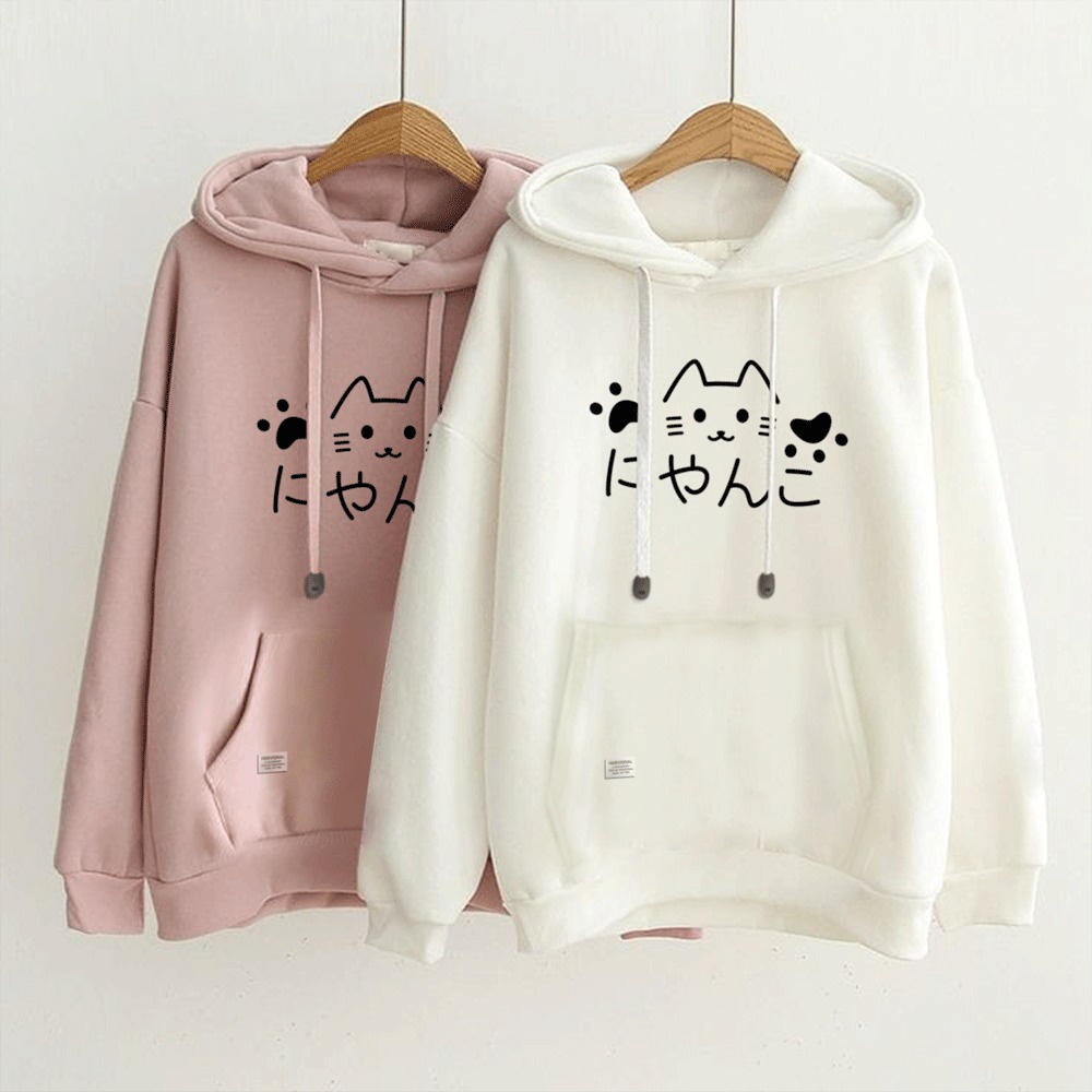 Parisdivarious Sweater Hoodie Jemper Kucing Lucu Bahan Fleece Size S - XXL (Pria &amp; Wanita)