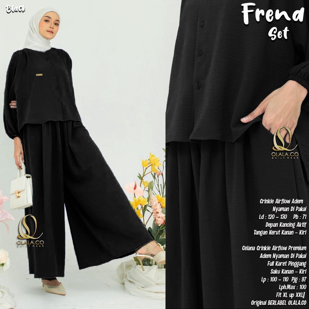 FRENA set | ld 120-130 | Crincle Airflow | ORI by OLALA | setcel kulot setelan celana wanita lengan 