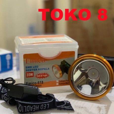 Terbaru SENTER KEPALA LED / HEAD LAMP 35W E-618 EMICO (WATER PROOF) KEPALA BESAR