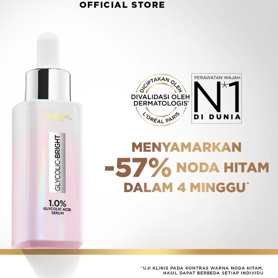 Terbaru dan terlaris L'Oreal Paris Glycolic Bright Instant Glowing Face Serum - 15/30ml Loreal Glyco