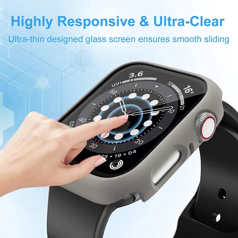 Hardcase + Screen Protector Tempered Glass For Apple Watch Bumper case iWatch pelindung Series 1 2 3 4 5 6 7 8 9  SE 38 40 42