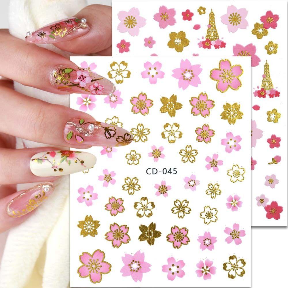 Mxbeauty Bunga Stiker Kuku Wanita Bronzing Cherry Blossom Manicure Aksesoris Daun Nail Art Dekorasi