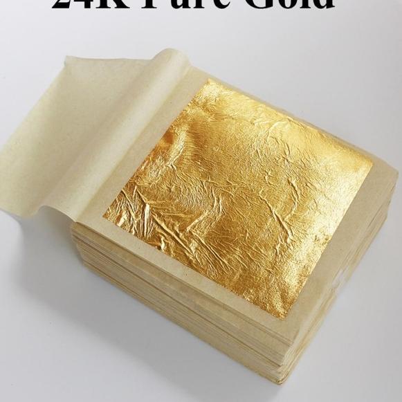 

♛ Edible Gold leaf bisa dimakan 24k sise 4.3cm ( isi 10 sheets) ۞