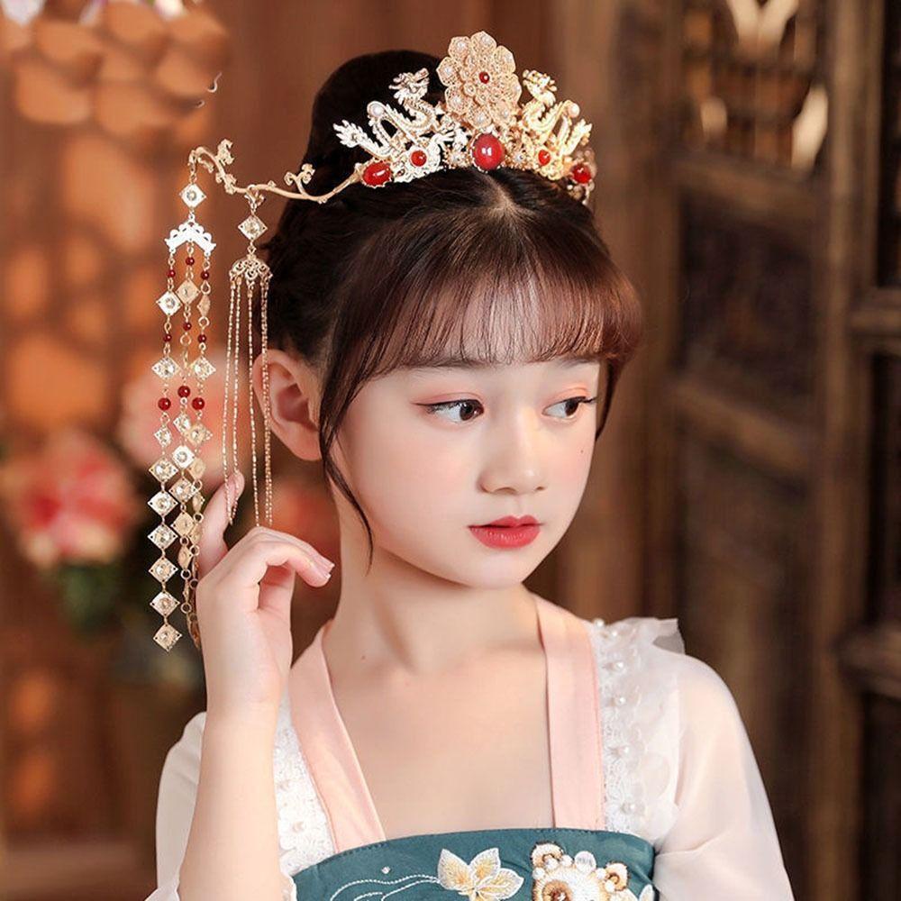 Needway Hanfu Rambut Stik Hiasan Kepala Simple Vintage Hair Disk Step Shake Flower Untuk Anak Gaya Kuno Gaya Cina Wanita Hair Fork