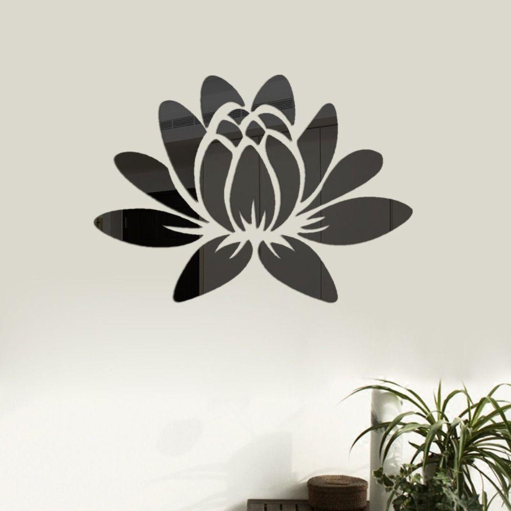 [Elegan] Cermin Stiker Dinding Tahan Air Mudah Dibersihkan Halus 3D Stereo Lotus DIY Untuk Ruang Tamu Cermin Permukaan Desain Dekorasi TV Art Mural