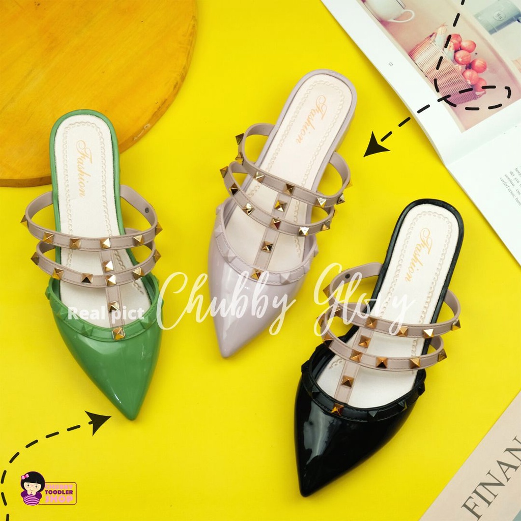 SD2222 Sepatu sendal dewasa Fashion Duri karet import bahan lentur sepatu flatshoe valentino rockstud sepatu wanita flat valentino size 36-40