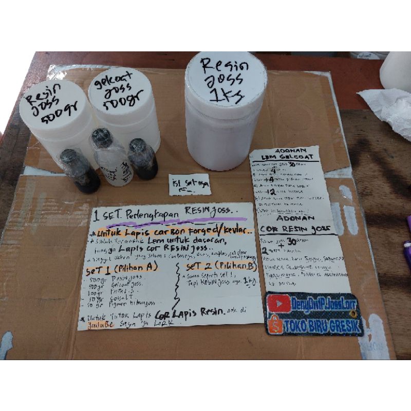 1 set perlengkapan RESIN JOSS , Resin polyester Joss untuk membuat carbon kevlar , carbon forget. da