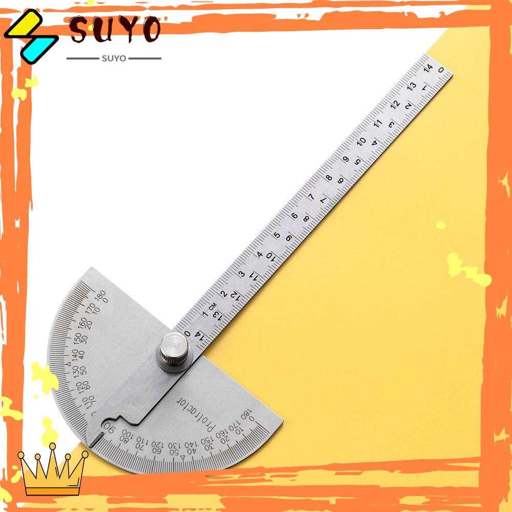 Suyo Busur Derajat 180derajat Stainless Steel Adjustable Alat Pengukur Sudut