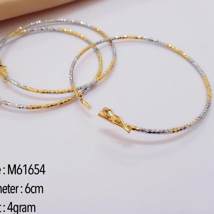 ☞ Gelang Keroncong Titanium model Tipis Bukaan Samping Lapis Emas 24karat ➮