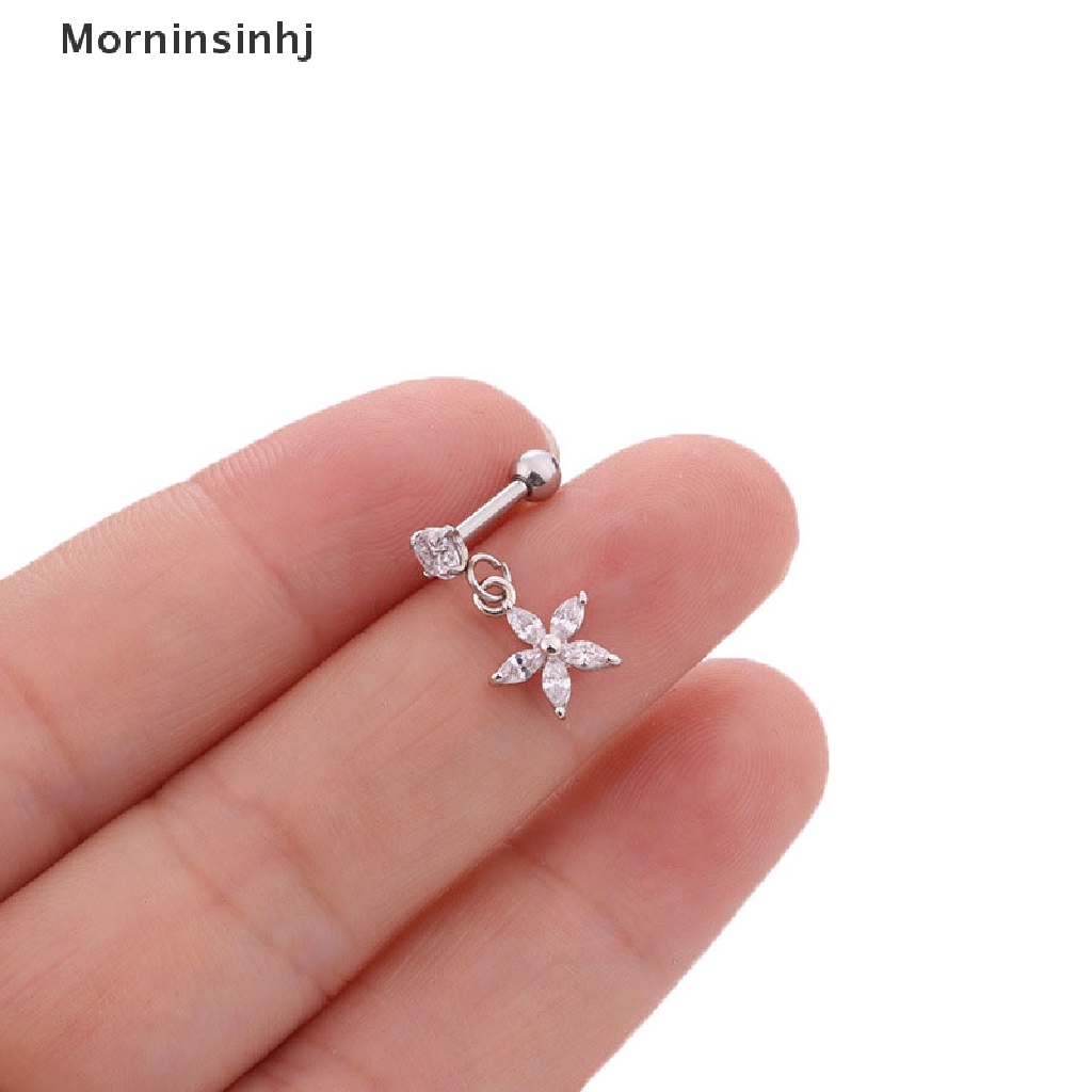 Mornin Kristal Berlian Imitasi Bunga Cross Telinga Helix Tulang Rawan Tubuh Anting Studs id