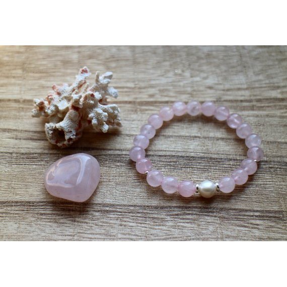 Rose Quartz Wrist Mala Freshwater Pearl Beads Yoga Bracelet Spiritual Jewelry