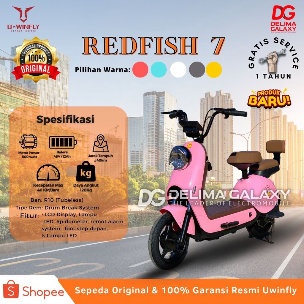 SEPEDA LISTRIK UWINFLY REDFISH 7 / REDFISH 7 / RF-7 GARANSI RESMI