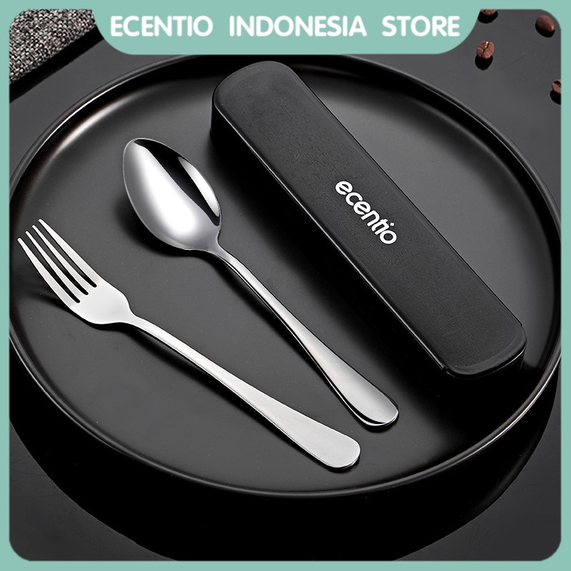 [Bayar Di Tempat] ecentio 2pcs Sendok Makan Dengan Kotak Berbahan Stainless Steel Sumpit Sendok Grapu