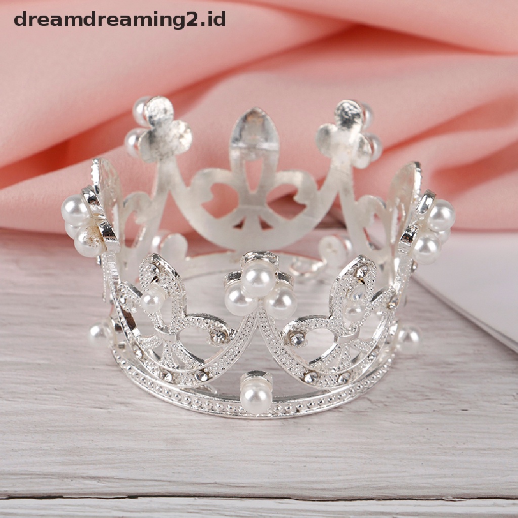 (dream) Mini Gold Crown Princess Topper Kristal Mutiara Tiara Rambut Valene Hadiah Hari.