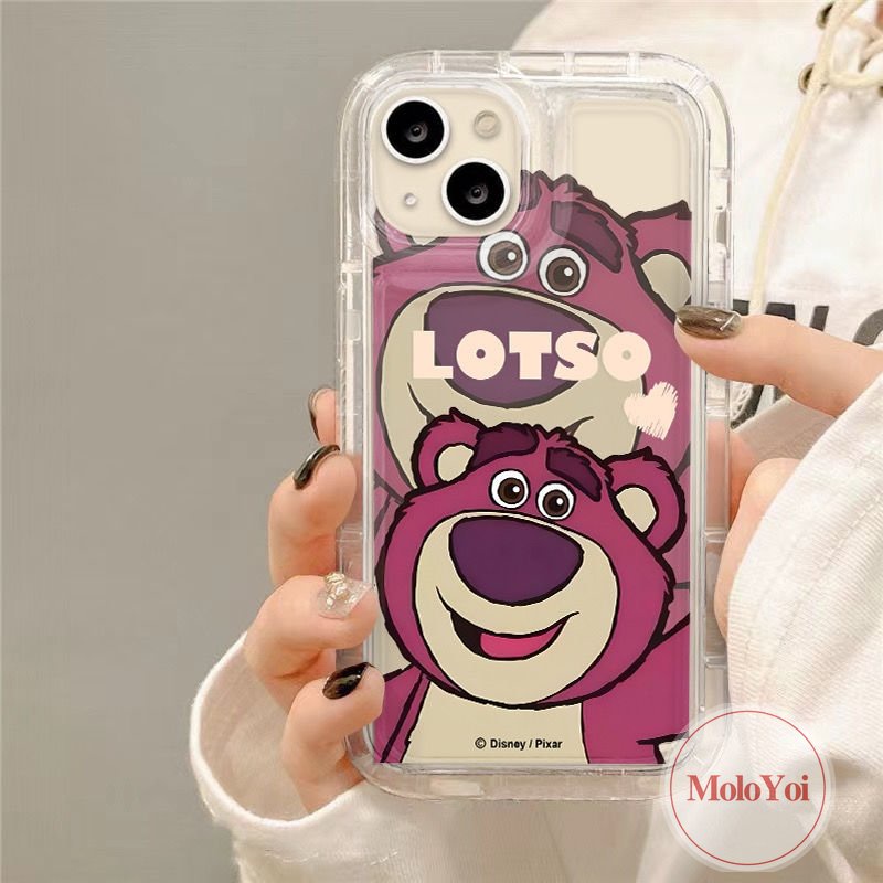 IPHONE Cute Manyo Strawberry Bear Case Kompatibel Untuk Iphone11 14 13 12 Pro MAX 6 6S 7 8 Plus XR X XS MAX Airbag Shockproof Transparan Bening Soft Casing Phone Cover