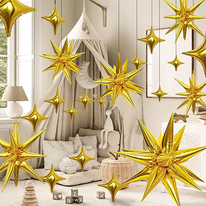 10 Pcs Explosion Star DIY Mainan Alat Peraga Tiup Aluminium Film Balon Ulang Tahun Suasana Ornamen Terang Tetesan Air Kerucut Balon Festival Pernikahan Dekorasi Perlengkapan