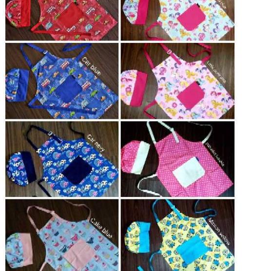 ➸ Celemek anak apron anak  & topi koki motip karakter ✱