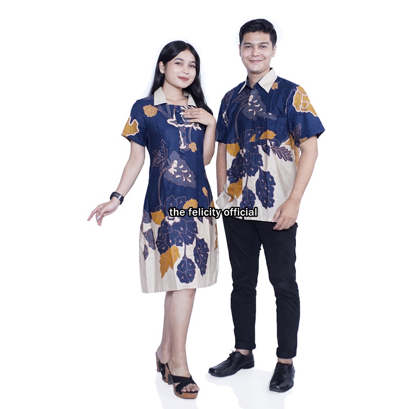 felicitybatik - Batik Couple Dress wanita dan Kemeja Hem pria Batik Tunik Jumbo Simple modern tulip