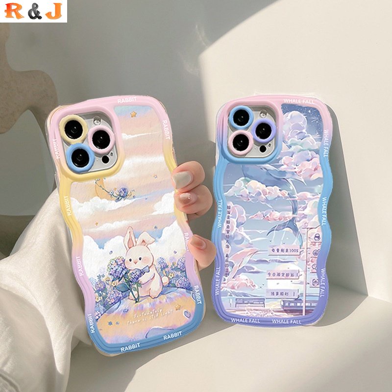 Case Lukisan Cat Minyak Realme 10 C30 C31 C35 C21Y C25Y RealmeC11 2021 C15 C25 C17 C12 C3 C2 Realme 8i 7i 5 5i 6i 7 Pro Motif Bunga Kelinci Paus Ilustrasi Wave Edge TPU Phone Cover