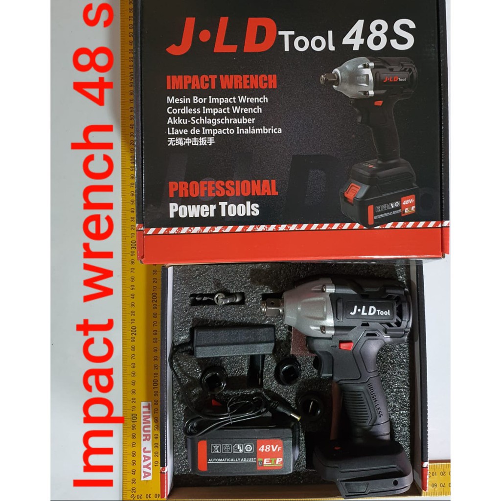 HEAVY DUTY Cordless Impact Wrench 48V Brushless JLD 48S Bor Obeng Kunci 48 Volt 1 Baterai Batere