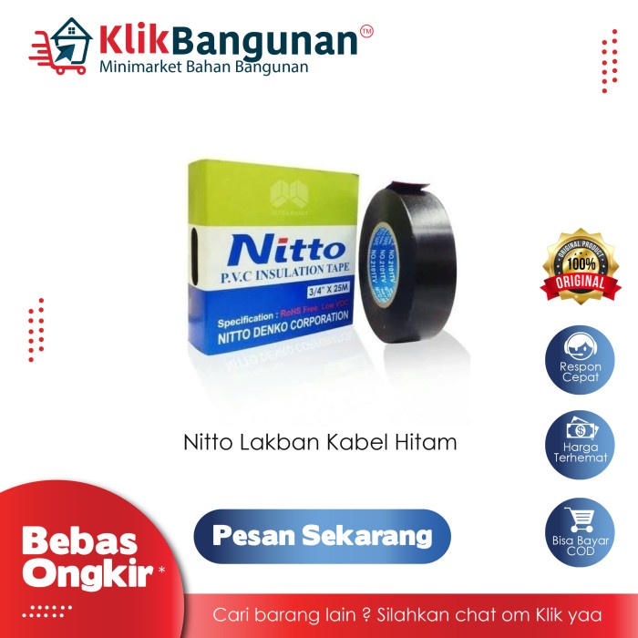 

Lakban Listrik NITTO / ISOLASI KABEL NITTO HITAM