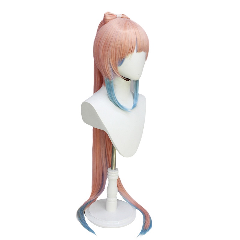 Genshin Karakter Coral Heart Sea Wig Highlight Gradient High Ponytail Bow cos Wig