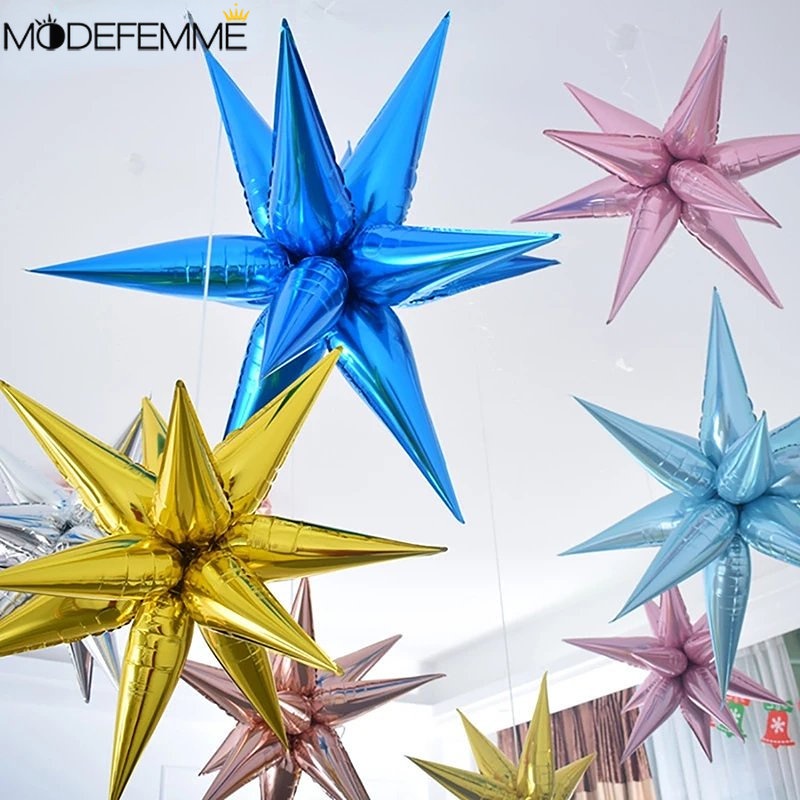 10 Pcs Explosion Star DIY Mainan Alat Peraga Tiup Aluminium Film Balon Ulang Tahun Suasana Ornamen Terang Tetesan Air Kerucut Balon Festival Pernikahan Dekorasi Perlengkapan