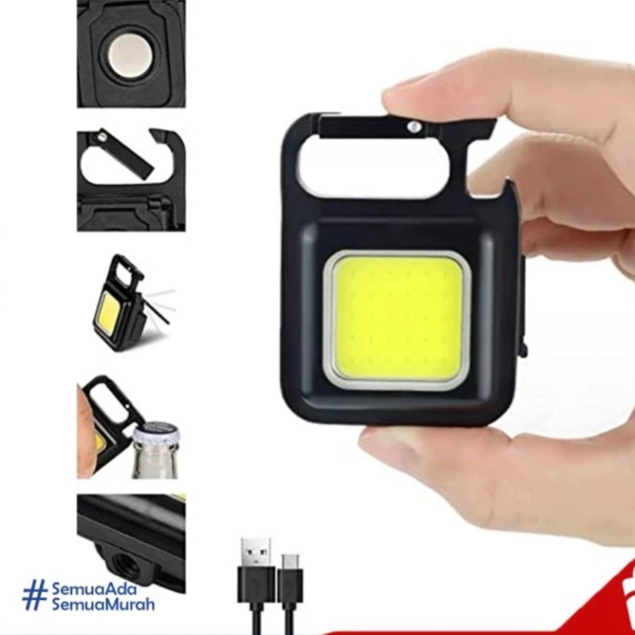 Mini COB Keychain Light Lampu Senter LED Portable USB Gantungan Kunci