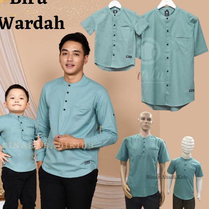 Promo✅-kemeja koko anak/dewasa BIRU WARDAH (bisa couple ayah anak)