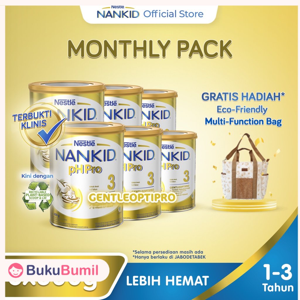 NAN Susu Bayi & Anak Umur pH Pro Optipro Susu Pertumbuhan 1-3 Tahun 800 gr x 6 Free Eco-Friendly Mul