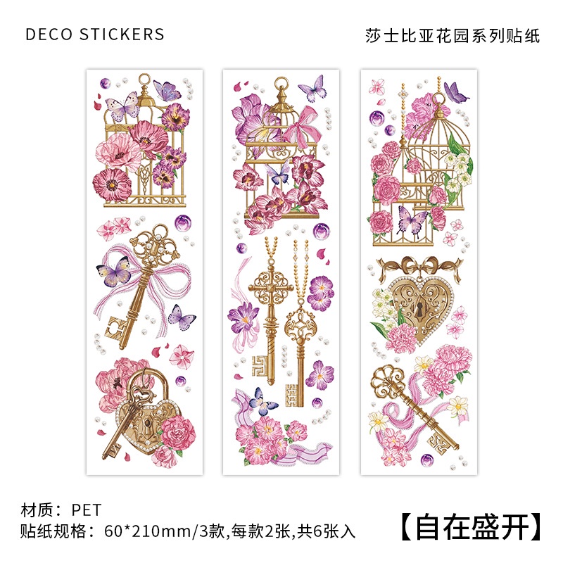 6lembar/set Shakespeare Seri Taman Vintage Bunga Stiker Diy Tangan Akun Bahan Hias