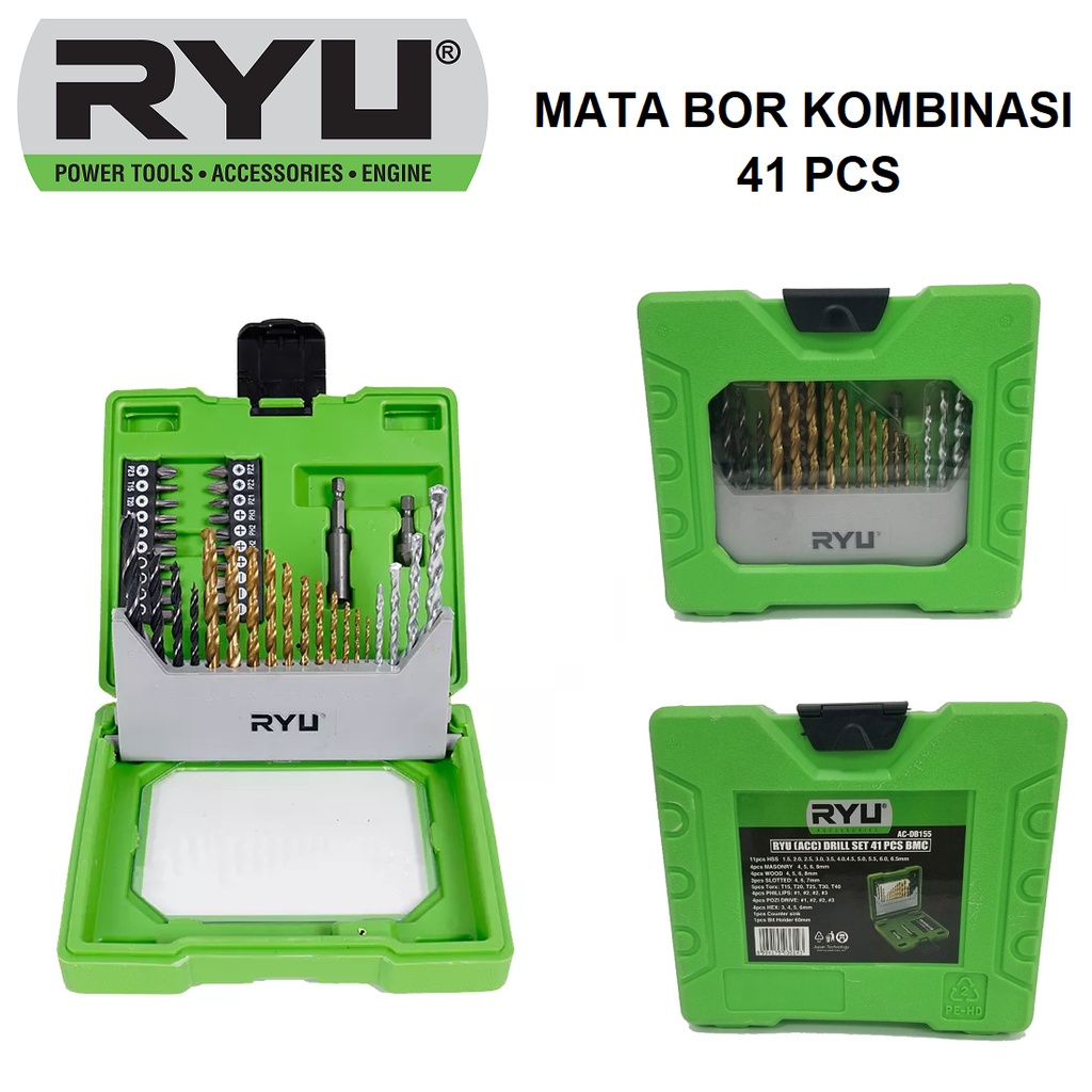 Mata Bor Kombinasi Set 41 Pcs RYU Mata Bor Set Mata Bor Besi Kayu Beton Tembok dan Mata Obeng Kombinasi Set Mata Bor BOSCH X Line 33 pcs