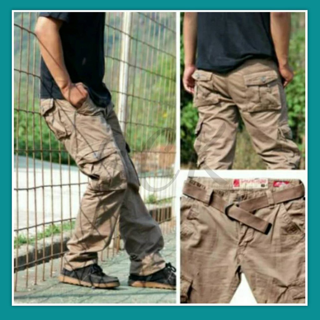 Celana Panjang Pria Polos Bawancheng Polos Motif Cargo Model Standar Tactical Halus Casual Size 28 - 36 - sckmenwear GROSIR