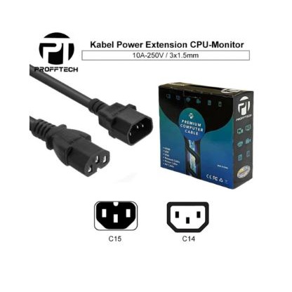 Cable power Profftech c15 to c14 2 meter 250v 10A for pc Cpu monitor led lcd - Kabel power cord proff-tech 2m