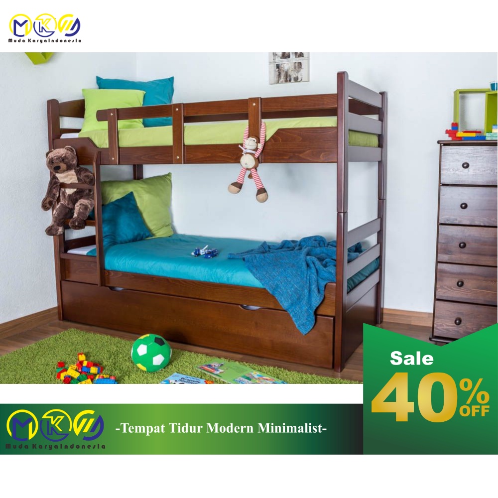 Tempat tidur tingkat 3 sesun minimalis kayu jati pilihan kekinian