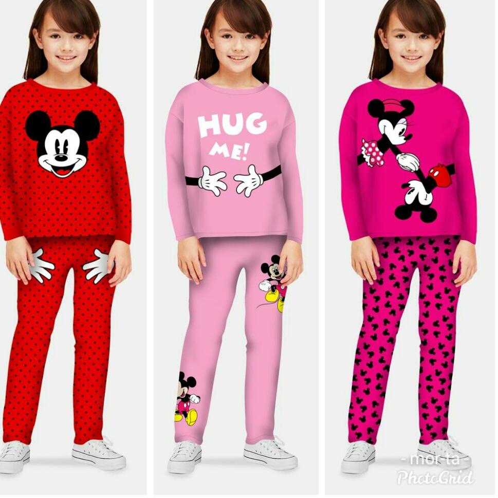 STOK TERBARU Baju Tidur Kaos Anak Perempuan Umur 3-12 Tahun / Setelan Baju Tidur Anak Cewek / Baju A