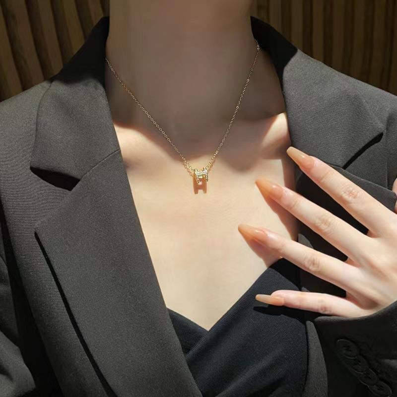 Huruf H Korea Gaya Berlian Kristal Liontin Rantai S925 Sterling Perak Emas Baja Titanium Wanita Fashion Perhiasan Elegan Choker Kalung Necklace