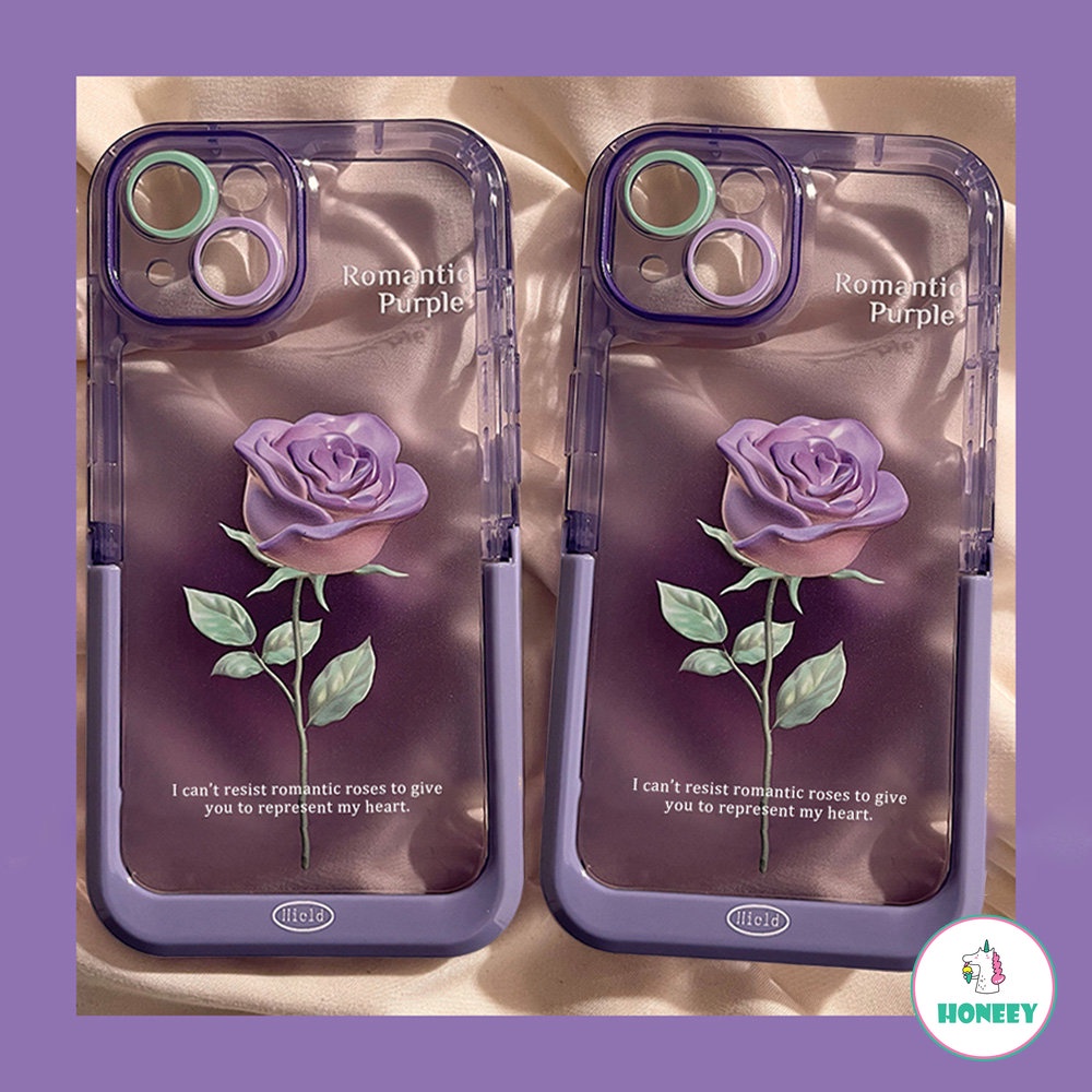 IPHONE Ins Ungu 3D Bunga Mawar Casing Ponsel Kompatibel Untuk Iphone12 13 14 Pro Max Iphone11 Silikon Lembut Indah Ponsel Penutup Belakang Bumper Case